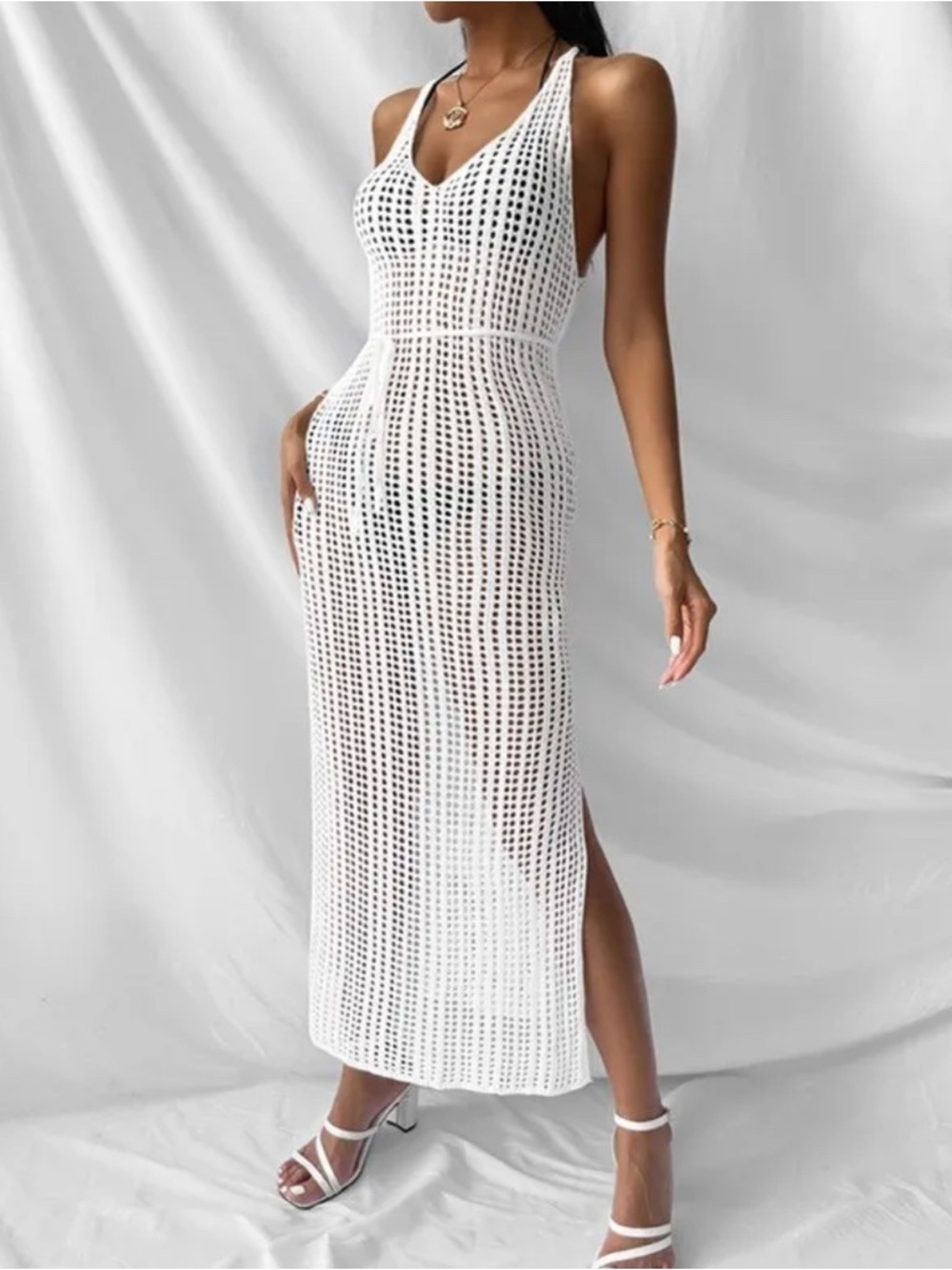 White Crochet Maxi Cover-Up Dress